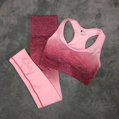 Women's Yoga Set Gym Clothing Ombre Seamless Leggings+Sports Bra Workout Sports Suit Women Energy Fitness Sportswear Active Wear