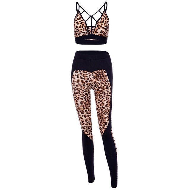Leopard Print Ensemble Women Sportswear Female Yoga Set Tracksuit Sexy Fitness Gym Wear Running Workout Clothing Sport Suit